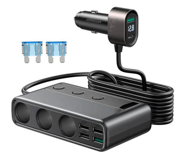 JoyRoom Ładowarka samochodowa 9w1 3x12V, PD USB Typ C, QC3.0 USB-A 6941237165121 - 1198886 - zdjęcie